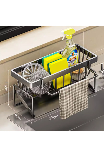 Choice3 رف تخزين أدوات تنظيف الأحواض من غراي بلس، رف تصريف متعدد الوظائف من ا...