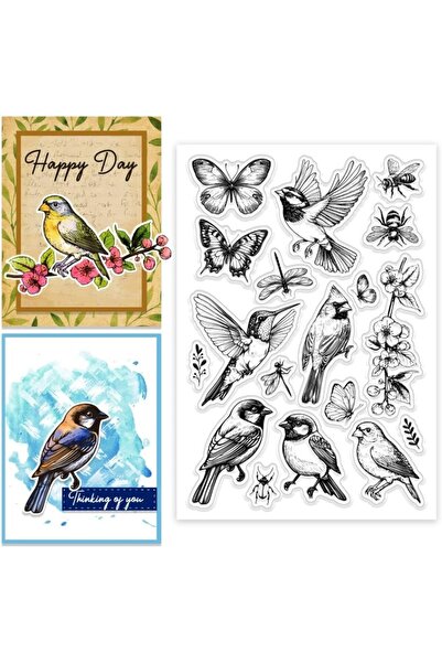 Choice5 AECH08-03394 طوابع شفافة من السيليكون بتصميمات زهور وطيور وحشرات، طوا...