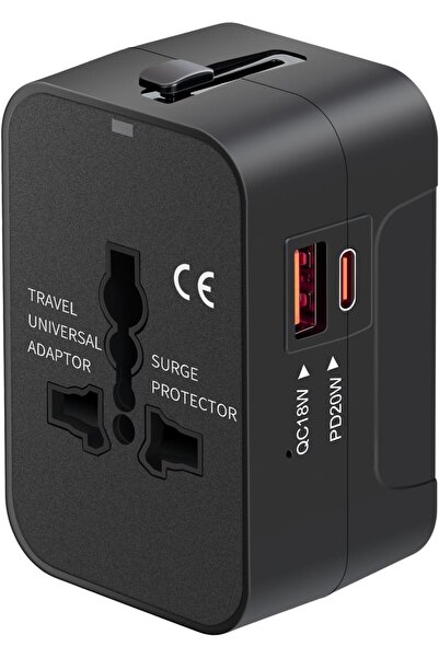 Choice All Black All-in-One Universal Travel Adapter EU UK US AU Power Charge...