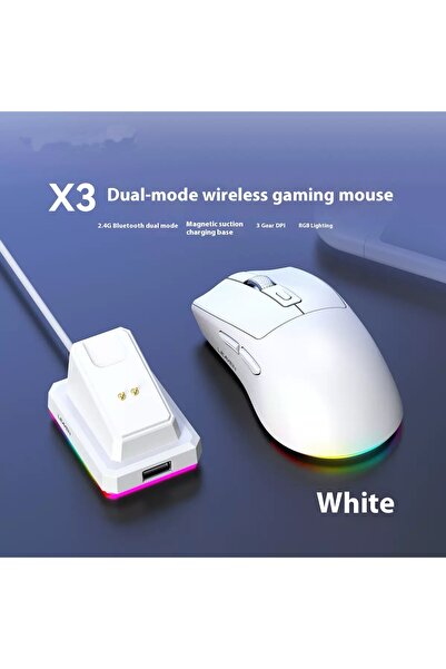 Choice ماوس لاسلكي أبيض قابل لإعادة الشحن مع شاحن، بلوتوث 2.4 جيجا هرتز، إضاء...