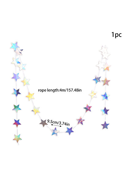 Choice B02 لافتة زينة معلقة على شكل نجمة ورقية متقزحة اللون، فضية اللون، بتصم...