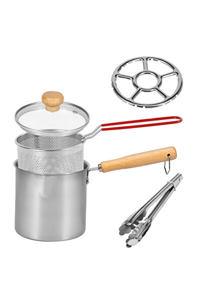 choice2 Style2 Stainless Steel Frying Pan Deep Fryer Pot with Filter Lids Non...