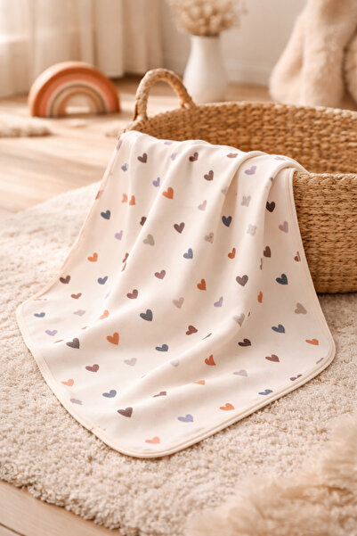 moukou 100% Cotton Combed Baby Blanket – Heart Patterned, Soft