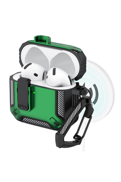 Choice15 جراب حماية مُحسّن لسماعات AirPods 4 باللونين الأسود والأخضر، مزود بخ...