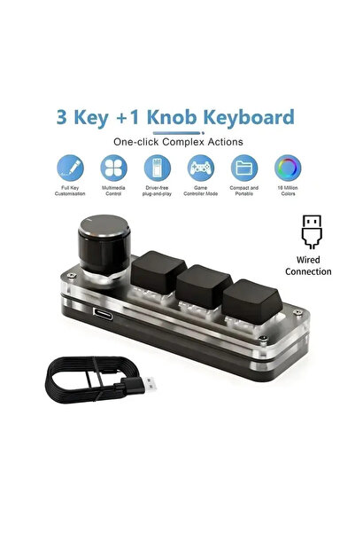 Choice1 GGBEE Wired Black 3 Keys 1 Knob Mini Macro Mechanical Keyboard Wired/...