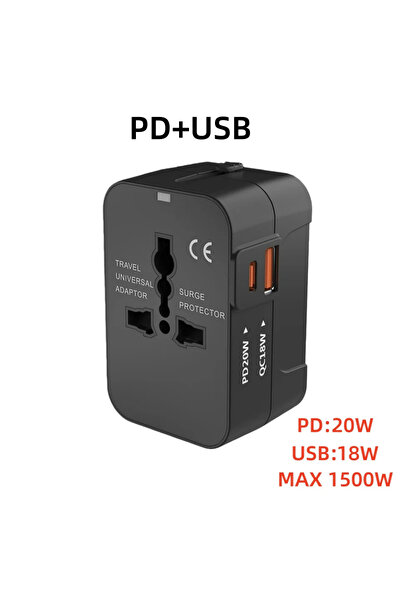 Choice1 محول طاقة عالمي أسود بالكامل للسفر، مناسب للاتحاد الأوروبي والولايات ...