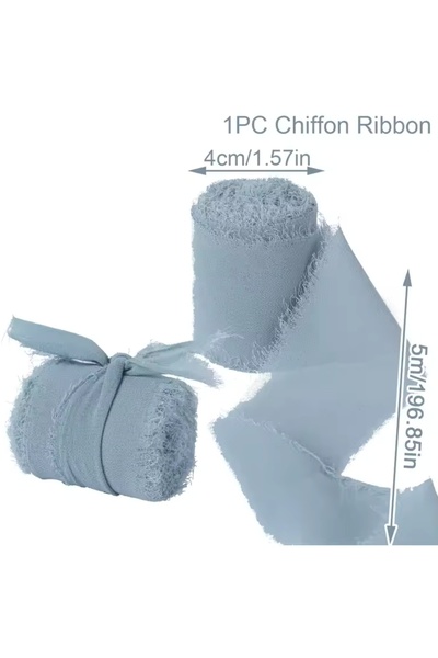 Choice13 width 4cm 1Roll-Light Blue 1-3rolls Chiffon Ribb 15Meters Frayed Rib...