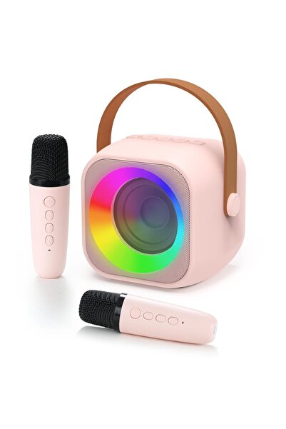 Choice1 جهاز كاريوكي محمول من هاومورين، وردي اللون، مزود بميكروفونين وسماعة ب...