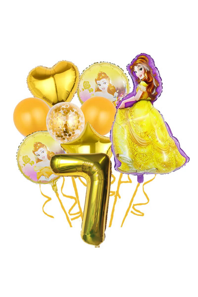 Choice7 as shown Number 7 9Pcs Beauty and the Beast Balloon Star Heart Prince...