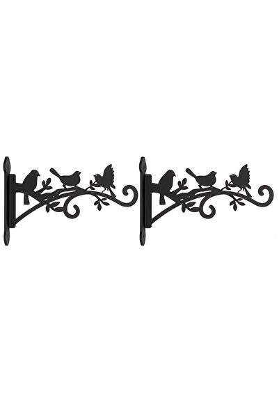 Choice1 قطعتان - علاقة نباتات جدارية معدنية سوداء بتصميم طائر وورقة شجر - متي...