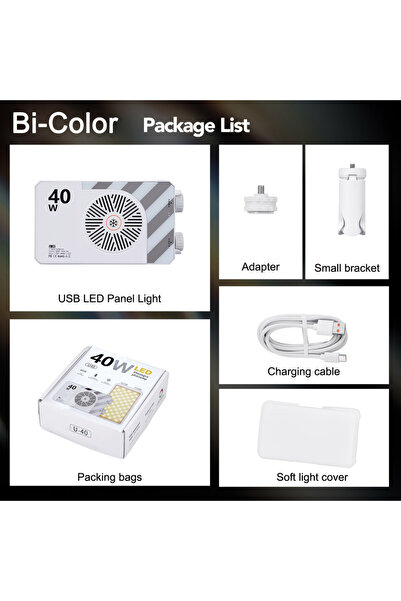 Choice1 مصباح كاميرا LED ثنائي اللون U40 بقوة 40 واط، ومصباح فيديو RGB بقوة 2...