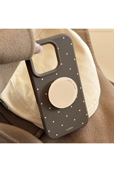 Choice31 غلاف هاتف ناعم بني اللون بنقاط منقّط ، مزود بحامل، لهاتف آيفون 15 بر...