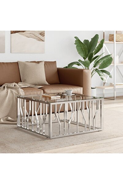 Concept Masă de cafea, 80x80x40 cm, oțel inoxidabil și sticlă