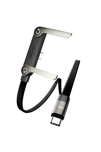 Choice حامل هاتف قابل للطي مع شاحن سريع بقوة 240 واط، أسود اللون، مزود بكابل ...