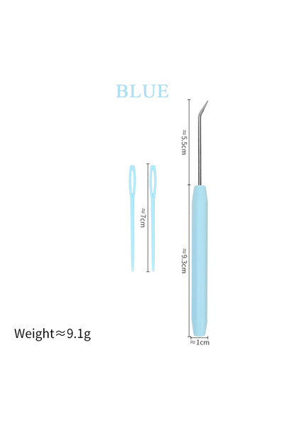 Choice طقم إبر حياكة أزرق مكون من 3 قطع، خطافات إبر ملونة، خطافات منحنية، ملح...