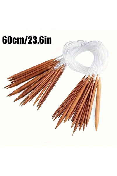 Choice1 مجموعة إبر حياكة دائرية بطول 60 سم برأس خشبي ناعم وأنبوب تخزين شفاف -...