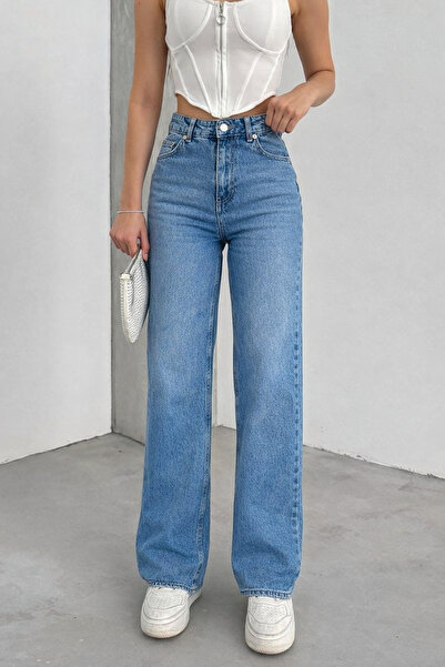 BM BALANCEMODA Women's Medium Blue High Waist Palazzo Jean