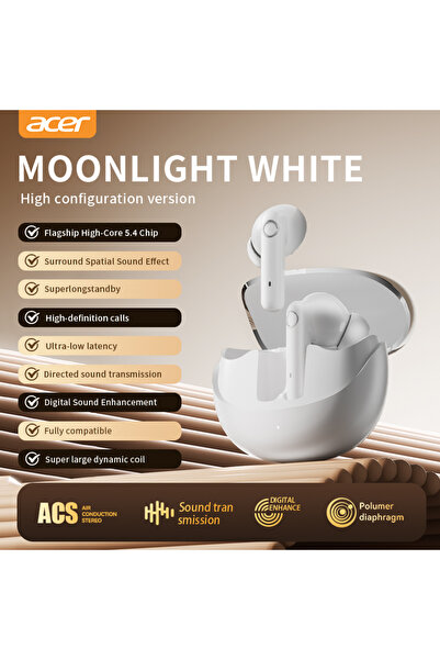 choice2 سماعات بلوتوث لاسلكية بيضاء من Acer طراز Ohr546، إصدار 2025، بتصميم م...