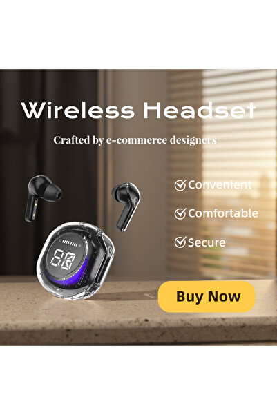 Choice4 سماعات أذن لاسلكية بتقنية بلوتوث، لون أسود شفاف، مزودة بميكروفون، منا...