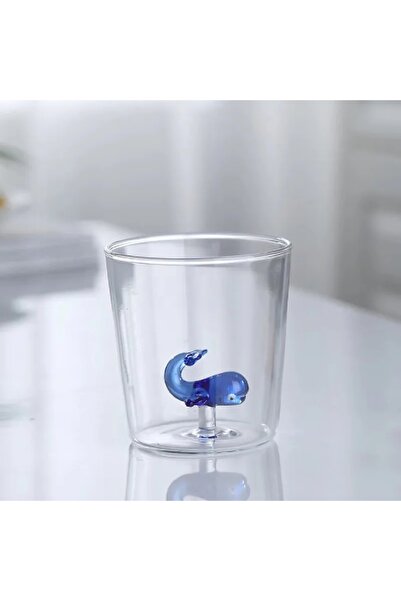 Choice18 كوب زجاجي واحد سعة 300 مل بتصميم حوت أزرق ثلاثي الأبعاد كرتوني بدون ...