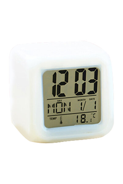 Choice ساعة منبه رقمية بيضاء بإضاءة LED، ساعة مكتب صغيرة مكعبة الشكل مزودة بإ...