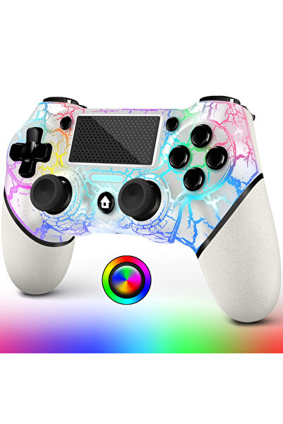 Choice1 وحدة تحكم لاسلكية بيضاء من AceGamer RGB لجهاز PS4، مزودة بإضاءة LED س...