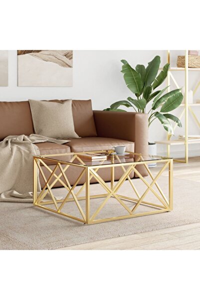 Concept Τραπεζάκι σαλονιού, 80x80x40 εκ., ανοξείδωτο ατσάλι και γυαλί