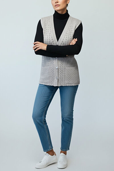 ECE GİYİM Women's Mercerized Vest with Front Button Pockets