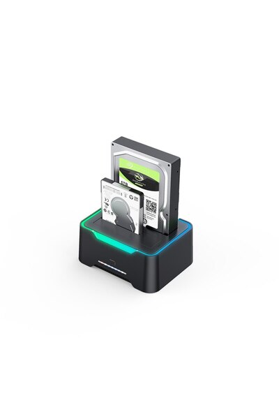 Choice black USB 3.0 To SATA Dual Bay RGB Lamp Effect Hard Disk 2.5/3.5 Inch ...