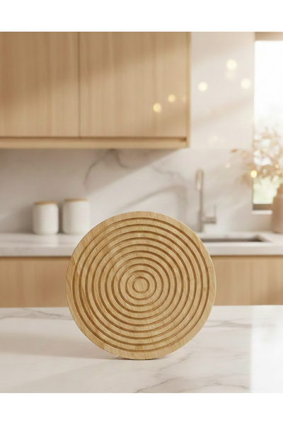 Natural Bamboo Striped Oval Serving Tray - Aesthetic Serving and Breakfast Plate 30x30 cm