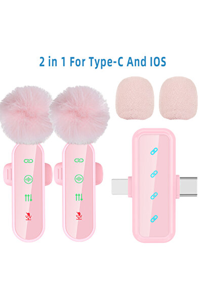 Choice7 ميكروفون لاسلكي من نوع Pink-2-C و IOS، 1 في 4، مزود بخاصية إلغاء الضو...