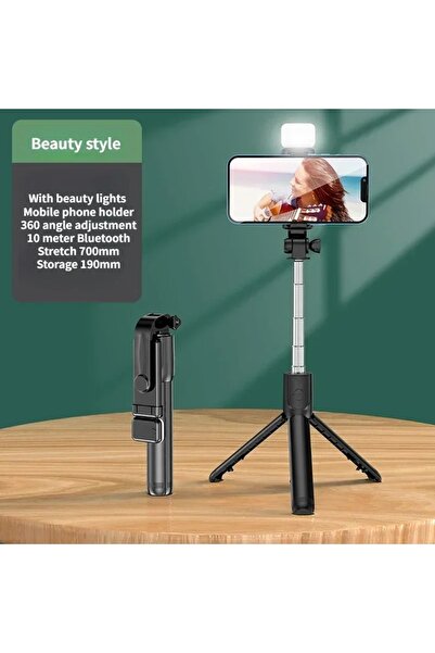 choice2 عصا سيلفي سوداء مزودة بإضاءة، حامل ثلاثي القوائم لاسلكي مع إضاءة وجها...