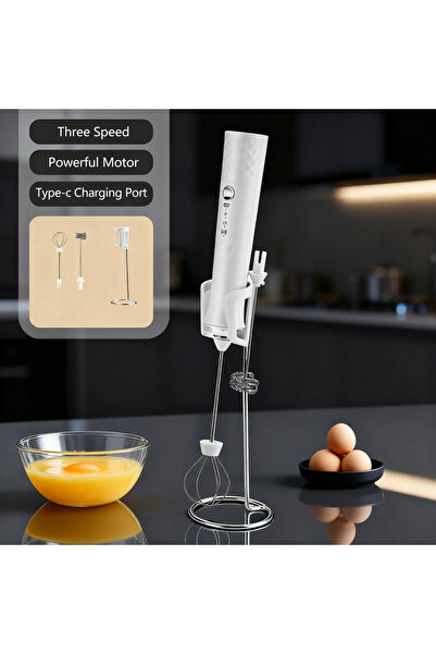 Choice3 عصا خفق الحليب البيضاء ذات المضربين، خفاقة يدوية لصنع رغوة القهوة، قا...