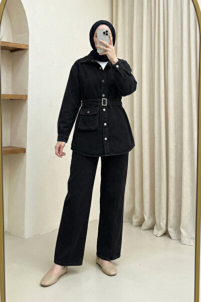 MODAQU Shirt, Pants, Jeans Set with Bag Pockets - Black