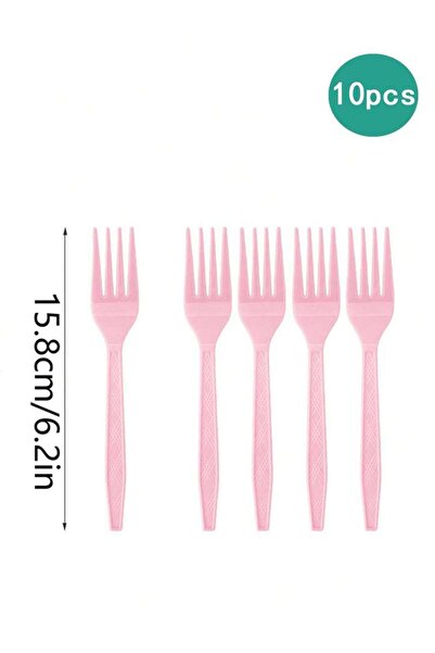 Choice6 10pcs Fork New Solid Color Party Set Light Pink Disposable Tableware ...