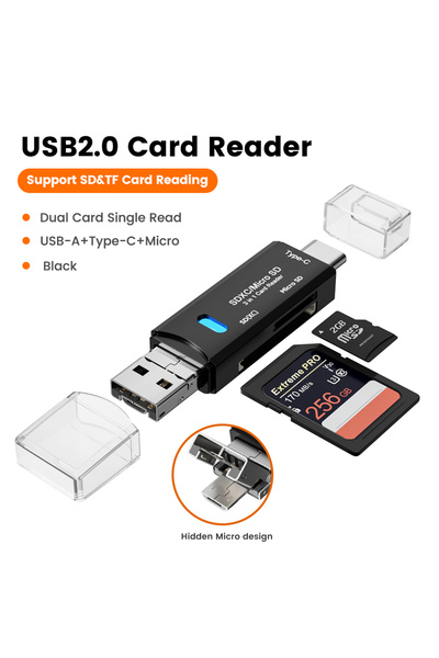 Choice قارئ بطاقات Elough 3 في 1 أسود اللون، قارئ بطاقات ذاكرة متعدد الوظائف،...