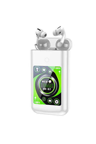 Choice علبة شحن سماعات أذن لاسلكية بلوتوث متعددة الوظائف باللون الأبيض مع شاش...