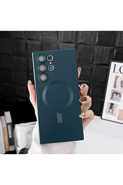 Choice جراب مغناطيسي فاخر غير لامع باللونين الأسود والأخضر لهاتف Galaxy S24 U...
