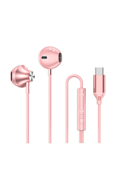 Choice1 سماعات أذن بأسلاك داخلية من النوع C، لون وردي، منفذ USB من النوع C، س...