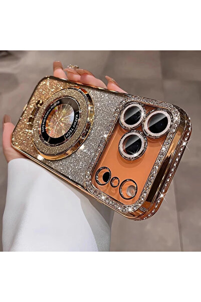 Choice73 غلاف هاتف مغناطيسي شفاف مطلي بالذهب ومزين ببريق ماسي لهاتف iPhone 17...