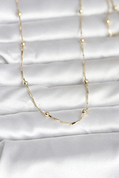 Genel Markalar CM 14K Gold Renk Kesme Çubuk Zincir Topçuklu Model 60 cm Kadın...