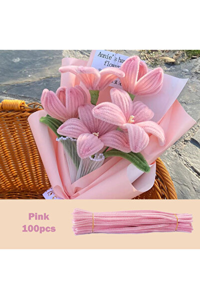 Choice31 100 قطعة من أعواد نسيج الشنيل ، مقاس 30 سم × 0.6 سم، لون وردي ، وبري...