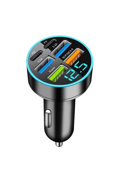 Choice5 شاحن سيارة ثنائي المنافذ USB بقوة 200 واط، مزود بحلقة سحب، يدعم الشحن...