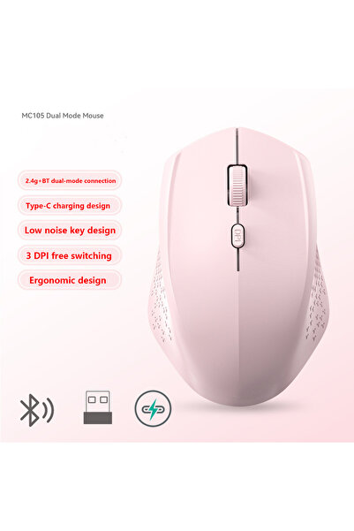 Choice ماوس لاسلكي ثنائي الوضع وردي اللون، قابل لإعادة الشحن من النوع C، بدقة...