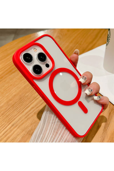 Choice28 حافظة آيفون 15 بلس حمراء فاخرة مقاومة للصدمات متوافقة مع الشحن اللاس...