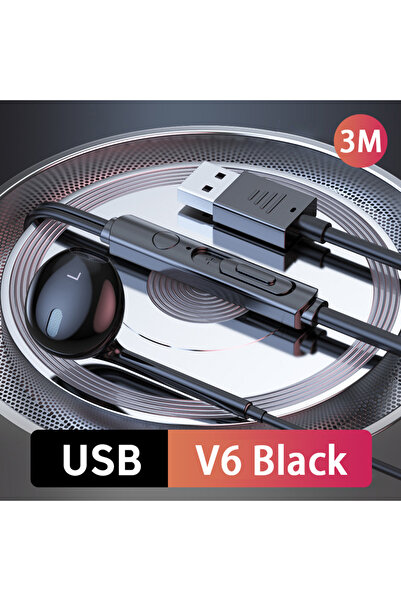 choice2 سماعات أذن سوداء V6 بأسلاك USB، طولها 3 أمتار، داخل الأذن مع ميكروفون...