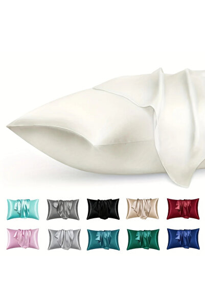 Choice41 50x75cm whtie 2pcs Luxury Satin Envelope Pillowcase Solid Color, Sil...