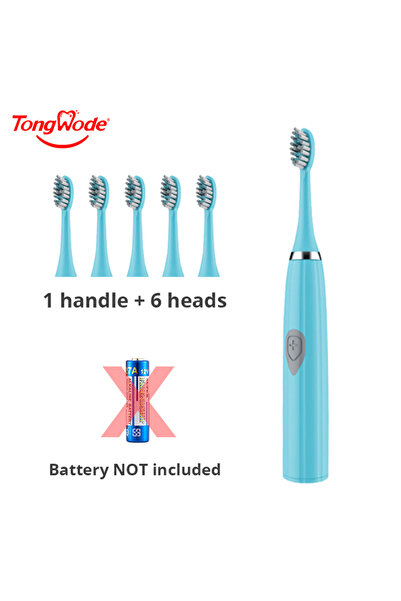 Choice1 فرشاة أسنان كهربائية زرقاء بستة رؤوس من تونغوودي للبالغين، بشعيرات نا...