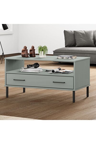 Concept Coffee table with gray metal legs 85x50x45cm solid wood "OSLO"