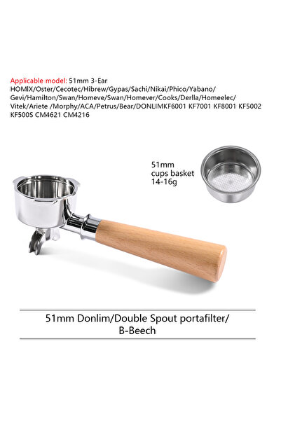 Choice11 Donlim51MM-Beech B 51mm Double Spout Coffee Portafilter With 2 Cups ...
